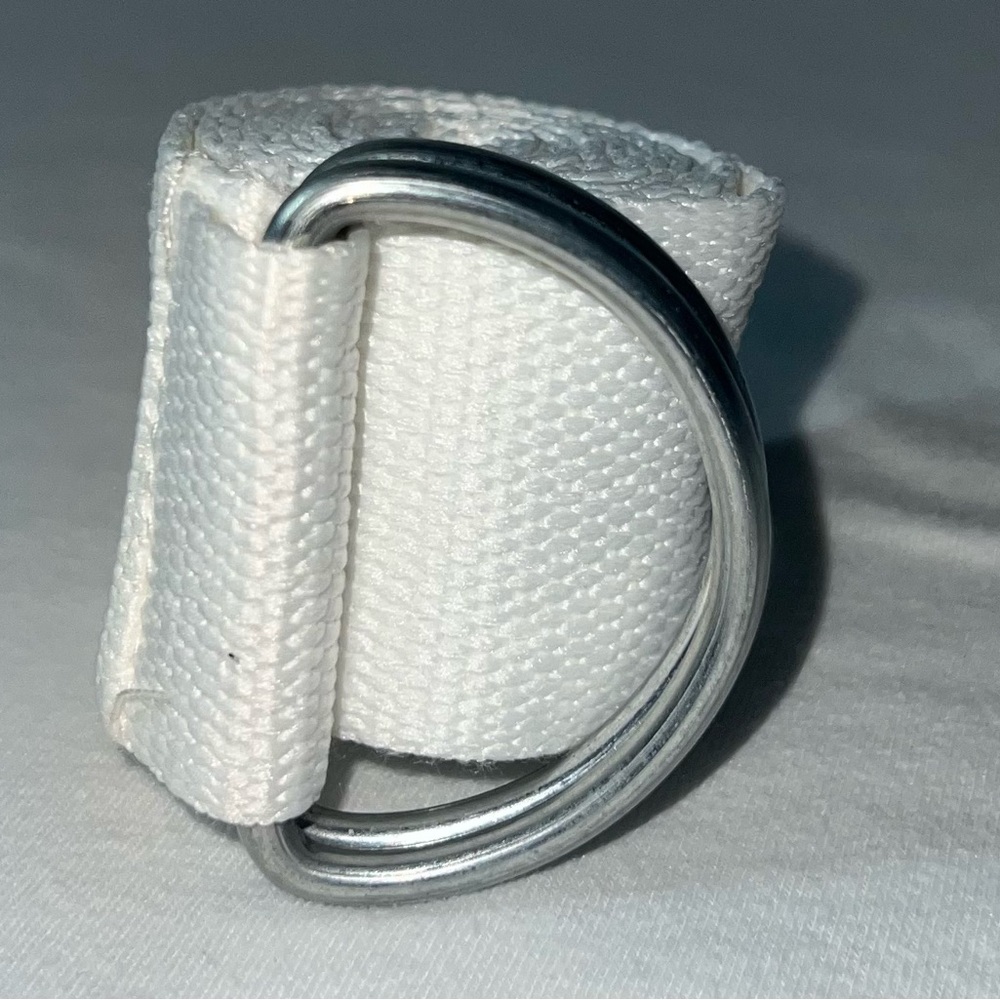 White Canvas Belt with Silver Buckle